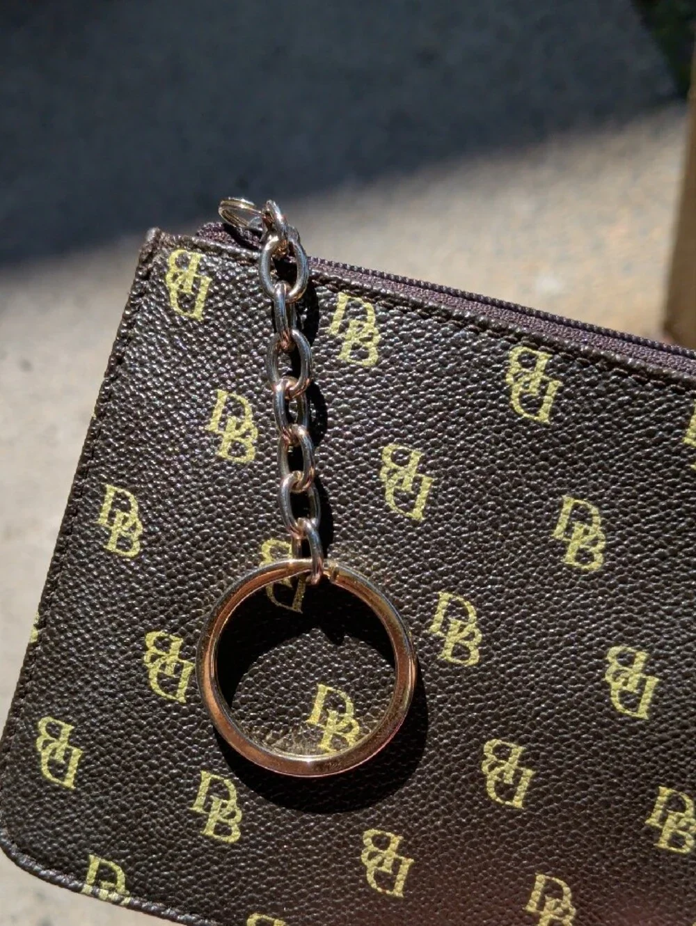 Dooney & Bourke Brown and Yellow Logo Zip Clutch Wristlet